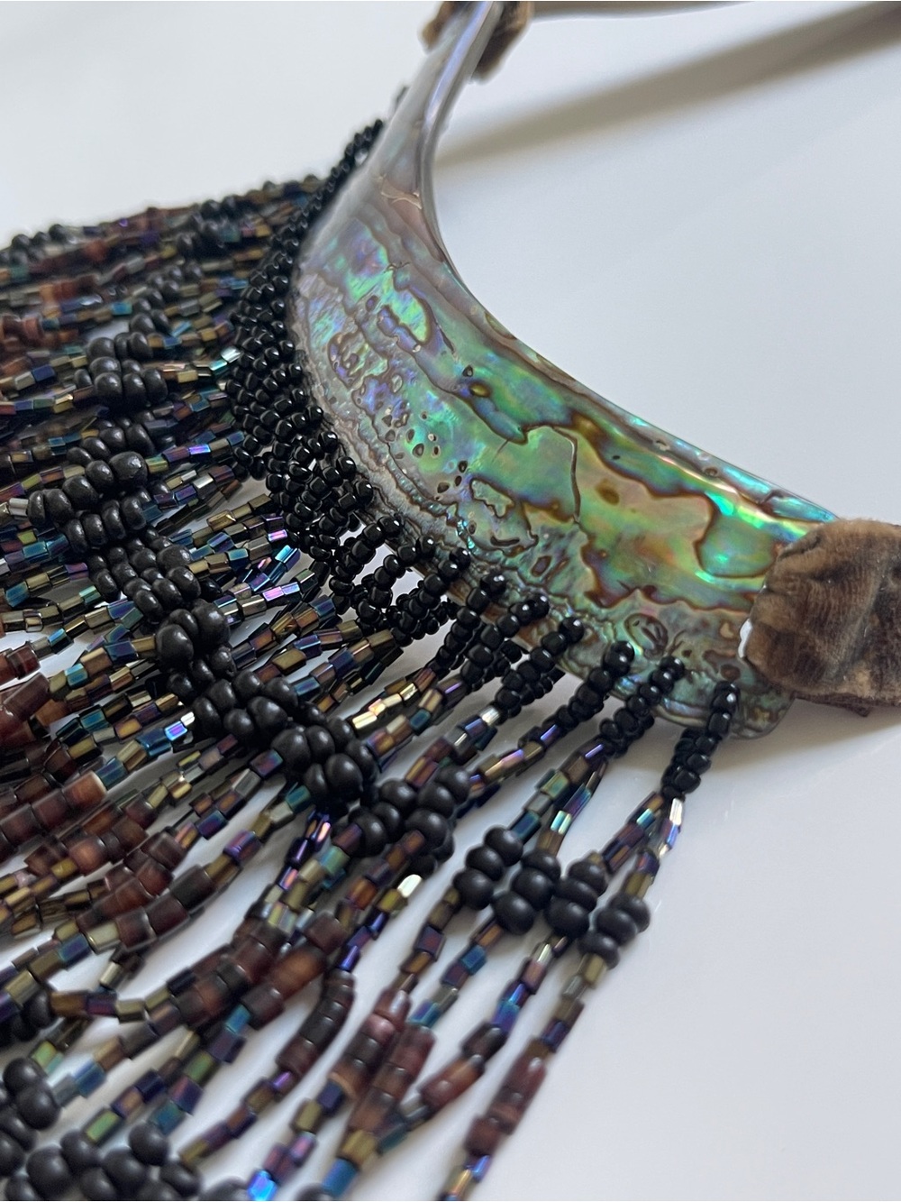 Abalone Fringe Statement Necklace - Iridescent Green & Black
